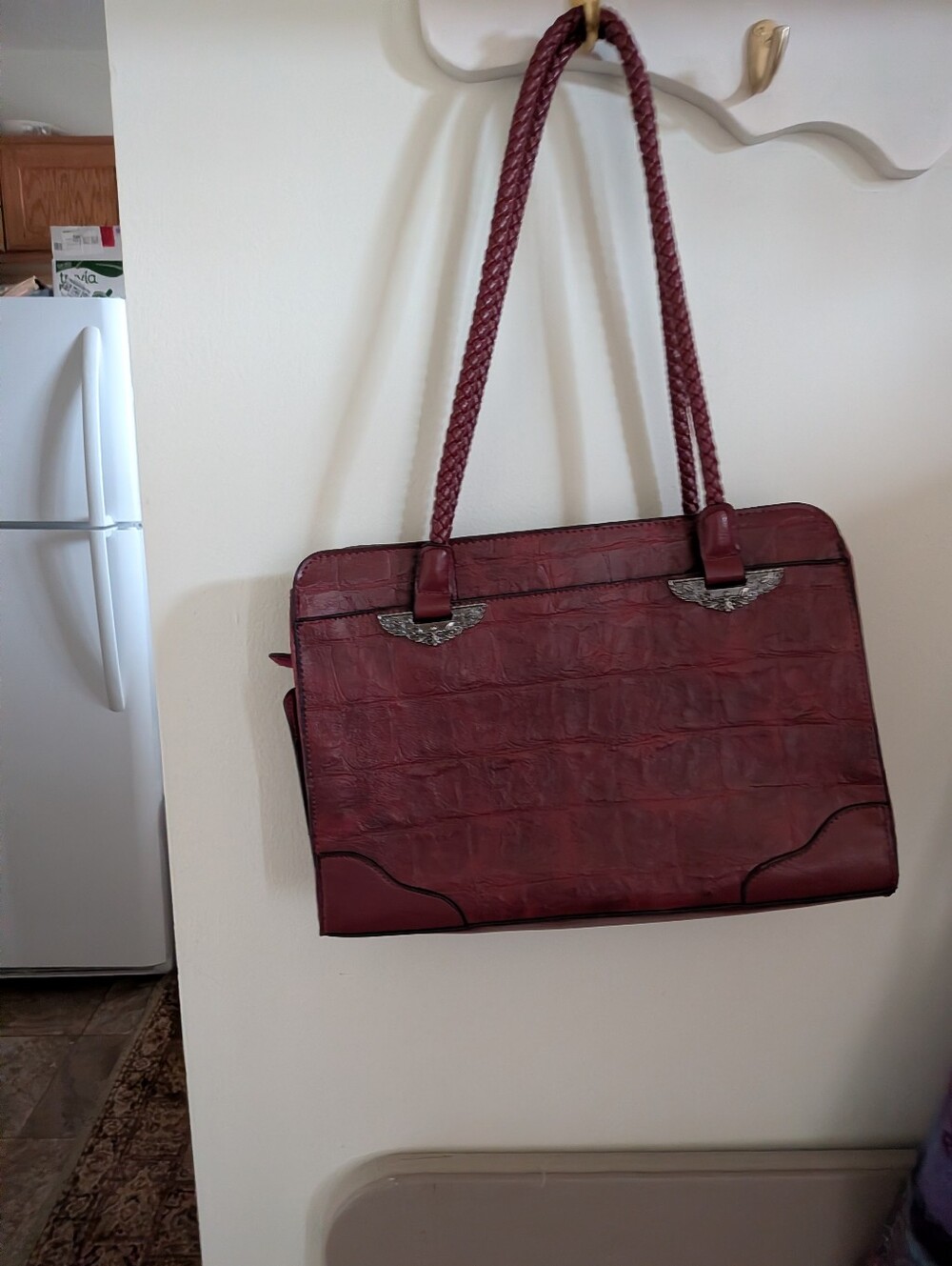 Bueno Burgundy Croc-Embossed Satchel with Braided Straps